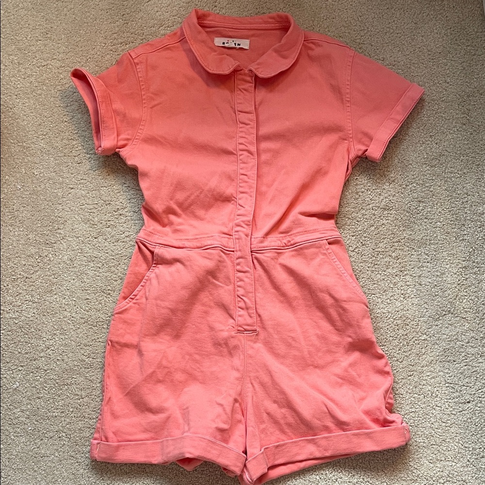 Mini Boden Coral Denim Short-Sleeve Romper
